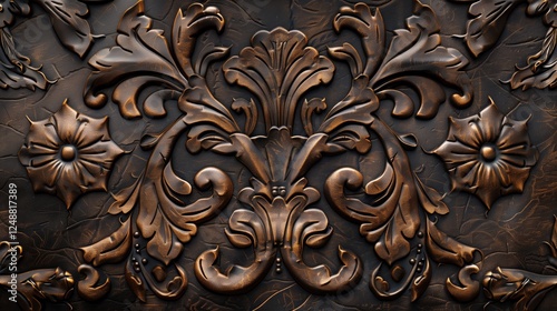 Exquisite Ornate Bronze Relief Design, Detailed Floral Pattern