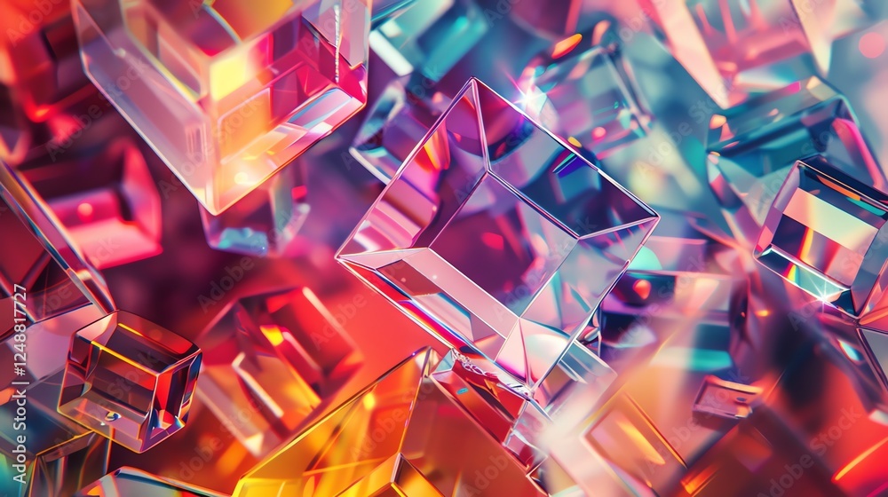 A cluster of iridescent, multi-colored cubes. A cluster of iridescent, multi-colored cubes.