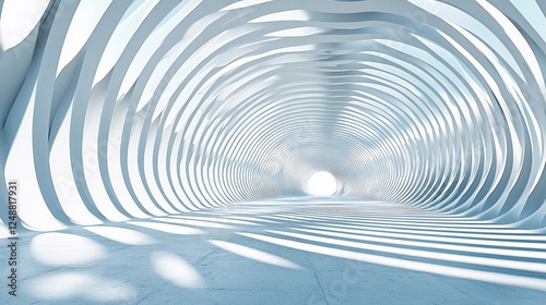 Fototapeta Naklejka Na Ścianę i Meble -  Abstract architectural tunnel, light, perspective, empty space, modern design, interior, 3D