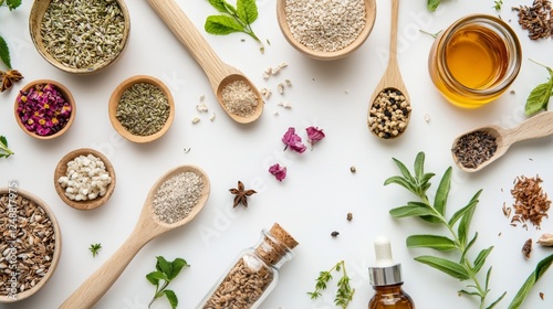 Wallpaper Mural Flat lay of spices and herbs on white background Torontodigital.ca