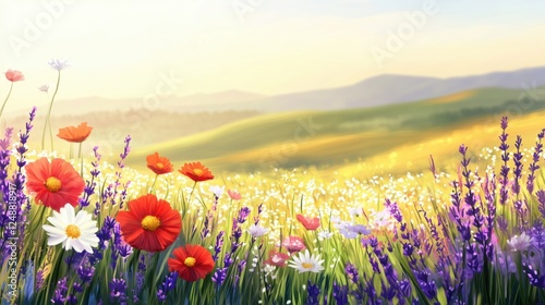 A Colorful Meadow of Flowers in a Scenic Landscape