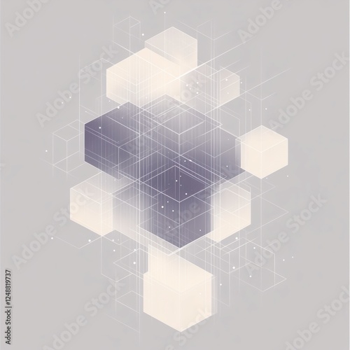 Abstract Geometric Cubes Interconnected Design