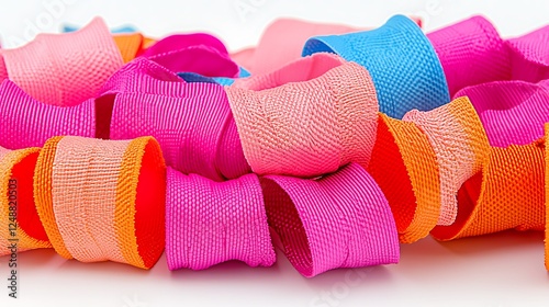 Colorful Fabric Ribbons on White Background photo