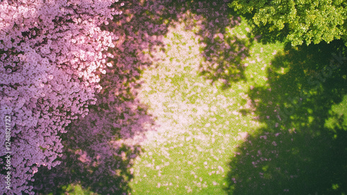 Wallpaper Mural 桜の花びらが織りなす芝生のカーペット・春の優雅な風景を俯瞰で捉える Torontodigital.ca