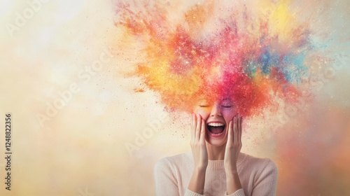 Colorful burst of energy symbolizing mental overload and creativity. Represents concepts like stress, burnout, and the overwhelming nature of thoughts and ideas photo