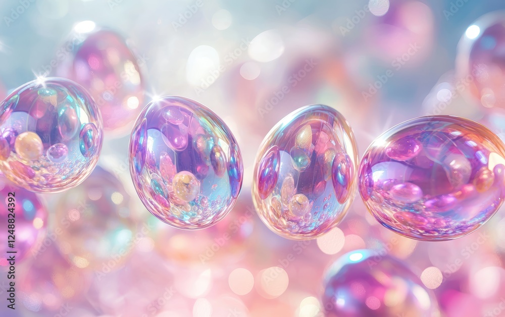 Dreamy mockup background with space for text designed with floating iridescent Easter eggs casting soft light reflections for a magical holiday atmosphere for Easter Dreamy mockup background with space for text designed with floating iridescent Easter eggs casting soft light reflections for a magical holiday atmosphere for Easter