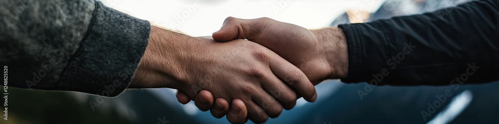 Fototapeta premium Close-up of Two Hands Shaking Hands Outdoors