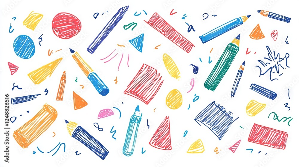 hand drawn brush vector set of kids stuff icons. colorful scribble line brush hand drawn sketch design. colorful kids abstract chalk, colorful crayon pencil style. Vector illustration hand drawn brush vector set of kids stuff icons. colorful scribble line brush hand drawn sketch design. colorful kids abstract chalk, colorful crayon pencil style. Vector illustration