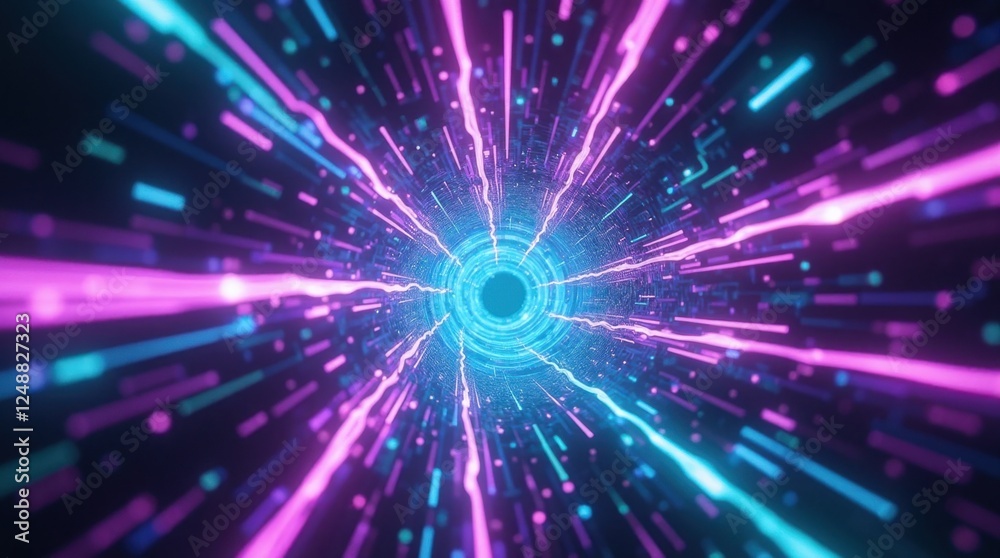 Fototapeta premium Futuristic Purple and Teal Light Tunnel