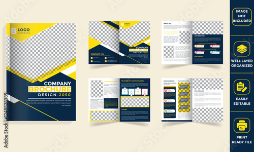 Professional company brochure, magazine, catalog, or annual report template with a modern layout, business theme, and corporate branding elements. Fully editable and print-ready file for marketing.