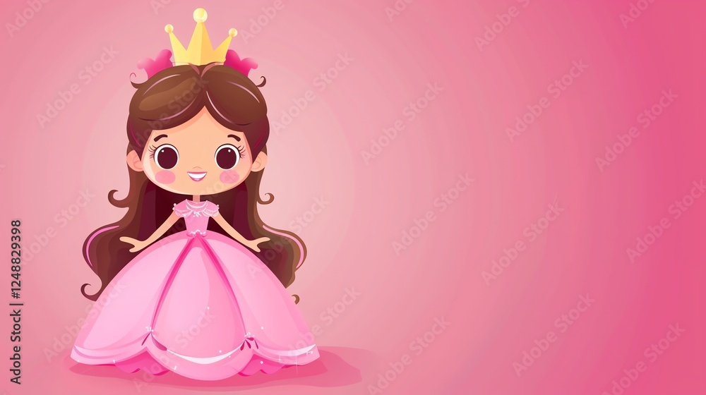 Cartoon princess with a pink dress and a crown. Cartoon princess with a pink dress and a crown.