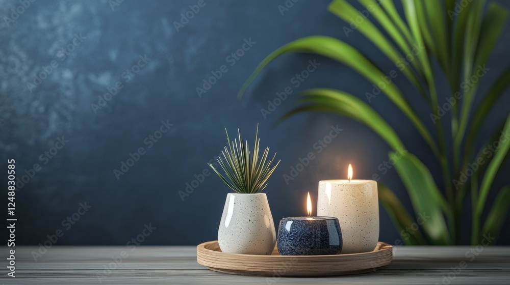 Fototapeta premium Aromatic Candles and Plants in a Relaxing Scene
