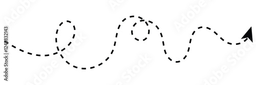 Long squiggle dashed, dotted line arrow vector icon on white background.  Vector Illustration .