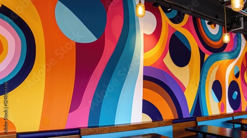 Vibrant Abstract Wall Art In Colorful Restaurant