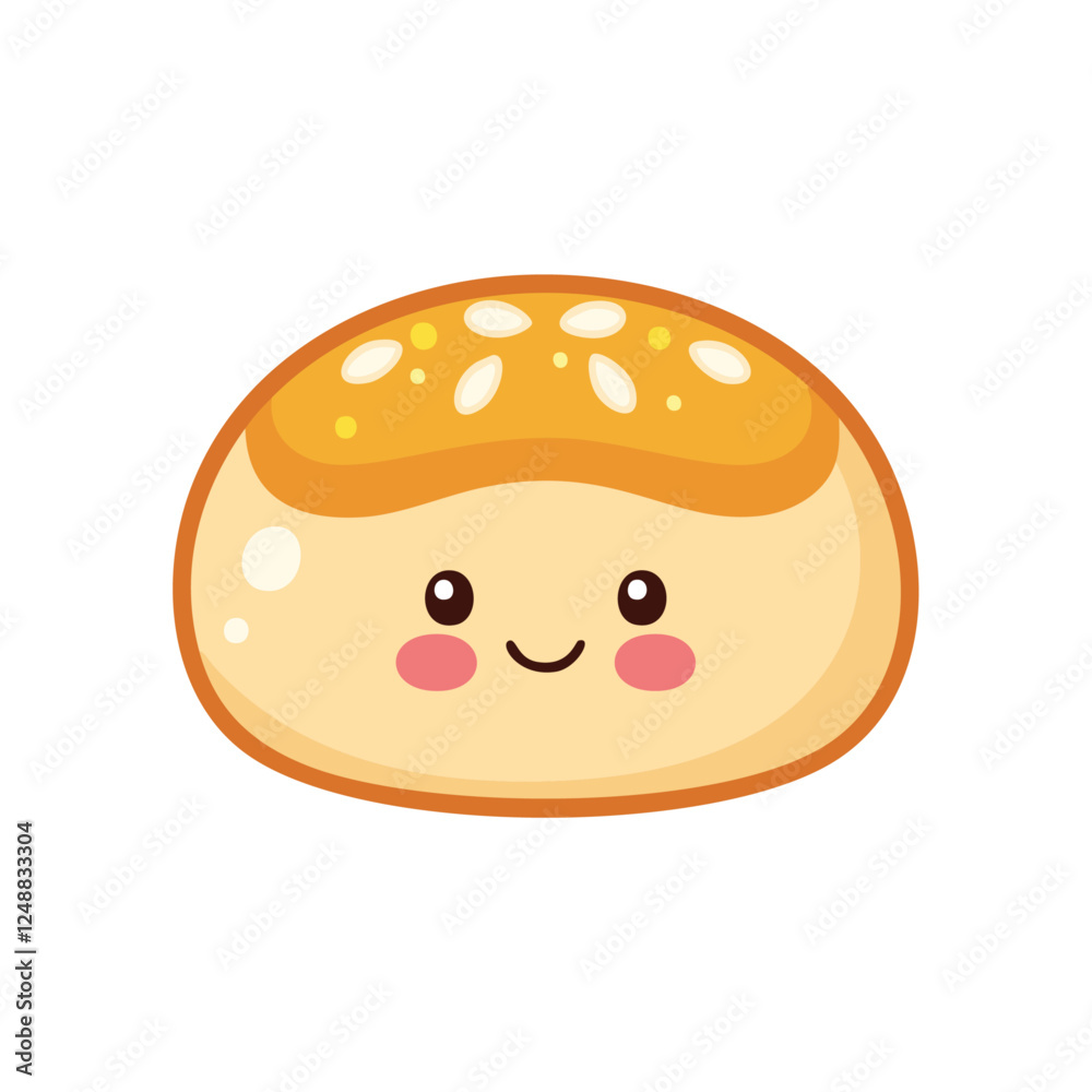 Fototapeta premium Bun Bread Food Eat Meal Snack Cuisine Animation Kawaii Character 