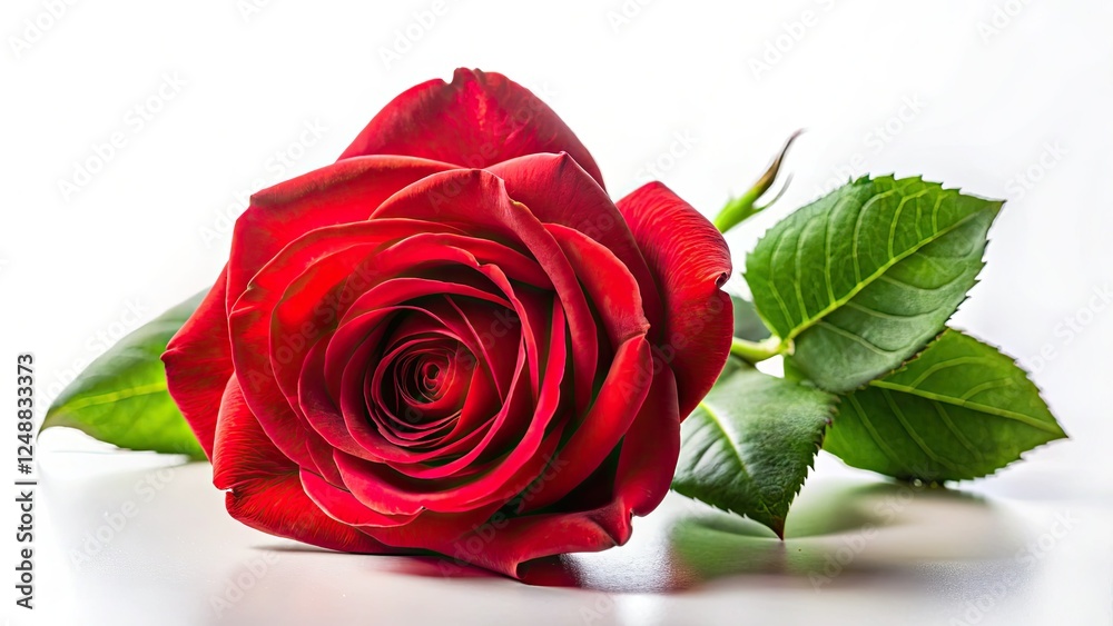 Fototapeta premium A solitary red rose, perfectly isolated against a pristine white backdrop.
