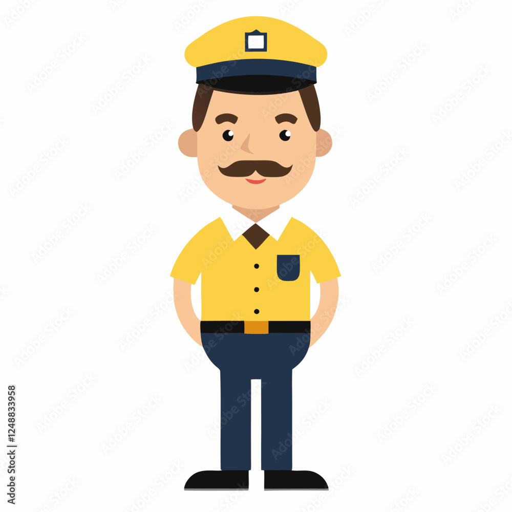 cartoon taxi driver in yellow uniform. taxi driver profession. Isolated on white background.Vector illustration. cartoon taxi driver in yellow uniform. taxi driver profession. Isolated on white background.Vector illustration.