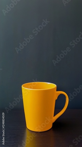 Vibrant Yellow Mug on Dark Table - Simple and Modern Design