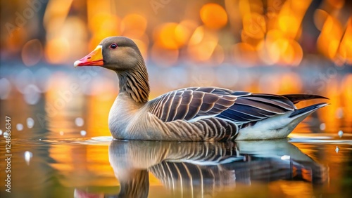 Close-up: A Greater White-fronted Goose glides on a city pond. photo