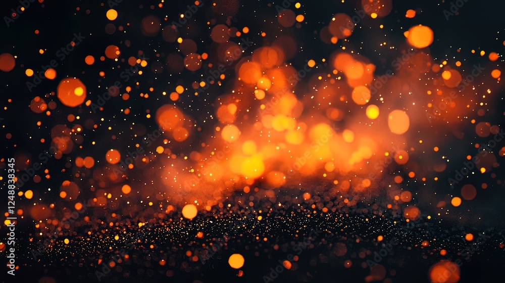 Fototapeta premium Abstract bokeh background with orange and gold sparkles.