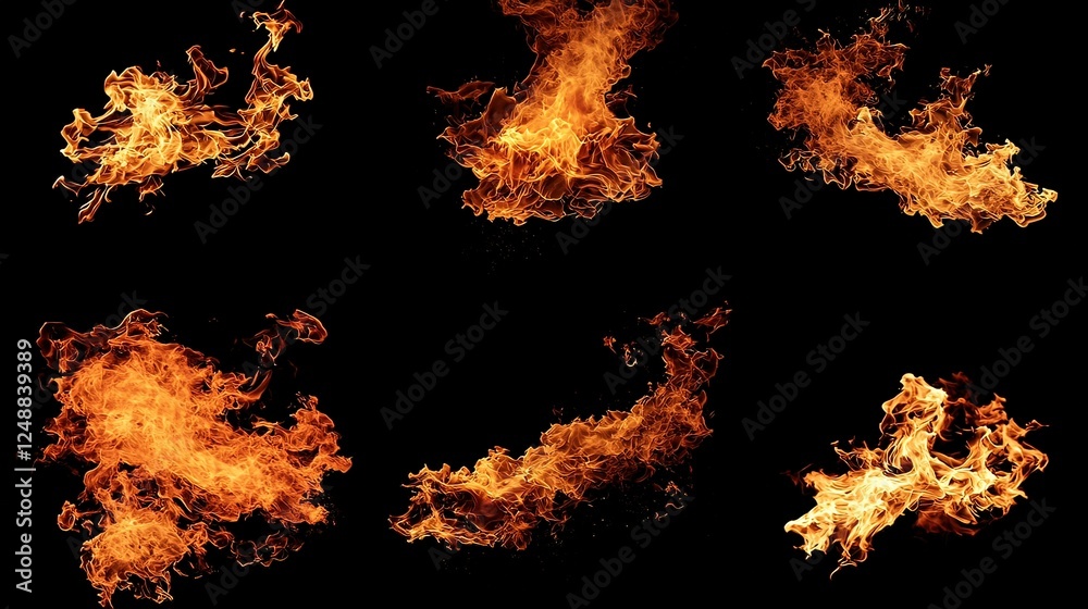 Abstract collection of fire flames isolated on black background. Abstract collection of fire flames isolated on black background.