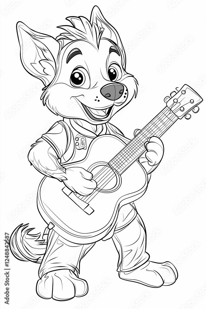 Fototapeta premium Dog Playing Guitar Coloring Page for Kids