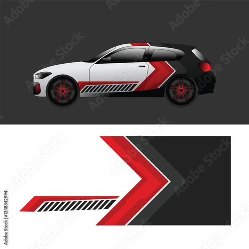 vector design of suv car body livery decal background with black and red combination