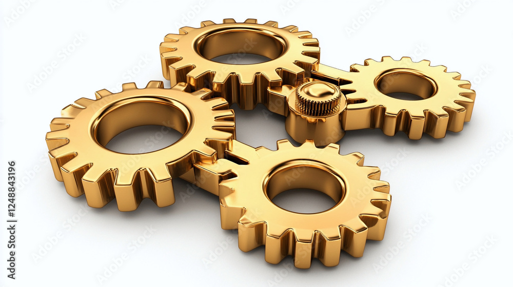 Four shiny gold gears layering on each other.