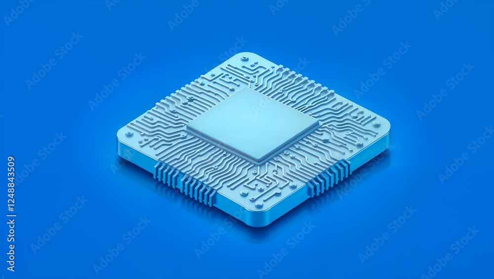 A futuristic microchip on a blue background, ideal for tech-related concepts and designs. Generative AI A futuristic microchip on a blue background, ideal for tech-related concepts and designs. Generative AI