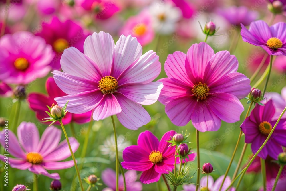 Pink and white cosmos flowers in bloom vibrant flower wallpaper concept Pink and white cosmos flowers in bloom vibrant flower wallpaper concept