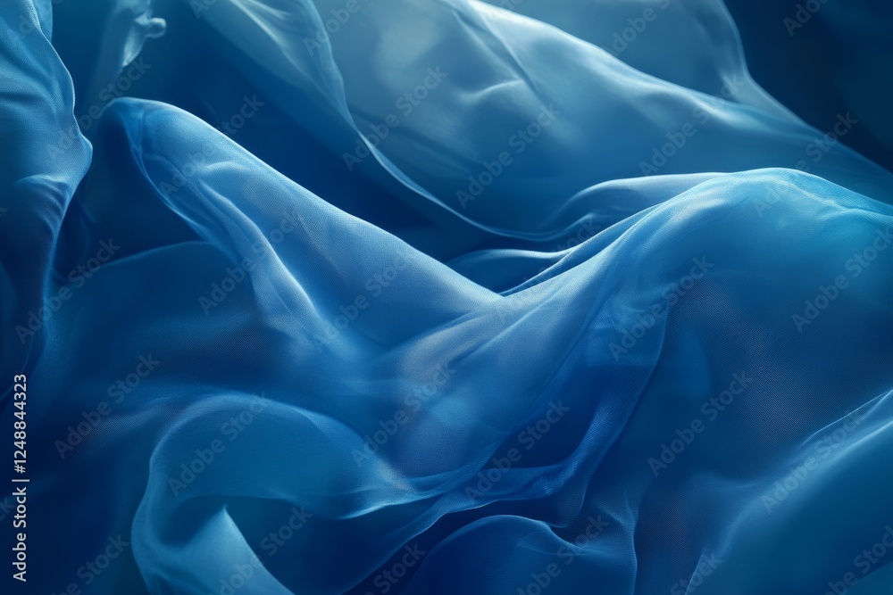 Obraz premium Blue silk fabric flowing, studio shot, abstract background, textile design