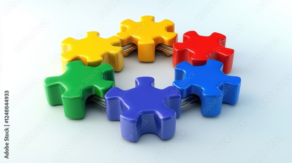 Cogs in a machine interlocked and spinning, representing coordinated teamwork Cogs in a machine interlocked and spinning, representing coordinated teamwork