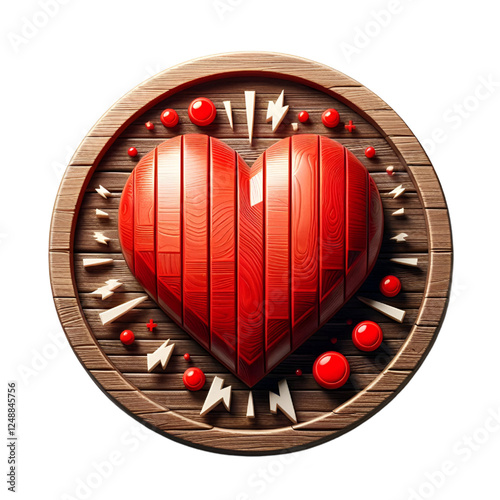 Red heart reaction with wooden texture isolated on white background for Saint John campaign