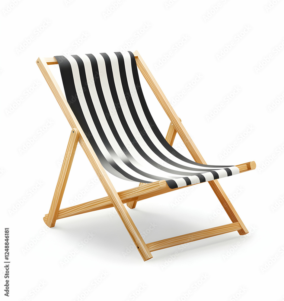 Monochrome striped beach chair symbolizing minimalist summer aesthetics, relaxation, vacations, leisure and coastal style on a clean backdrop Monochrome striped beach chair symbolizing minimalist summer aesthetics, relaxation, vacations, leisure and coastal style on a clean backdrop