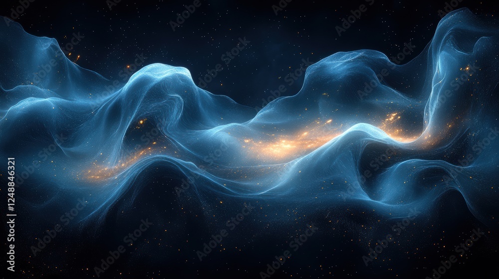 Cosmic Nebula Waves, Glowing Dust, Dark Space, Abstract Background, Digital Art Cosmic Nebula Waves, Glowing Dust, Dark Space, Abstract Background, Digital Art