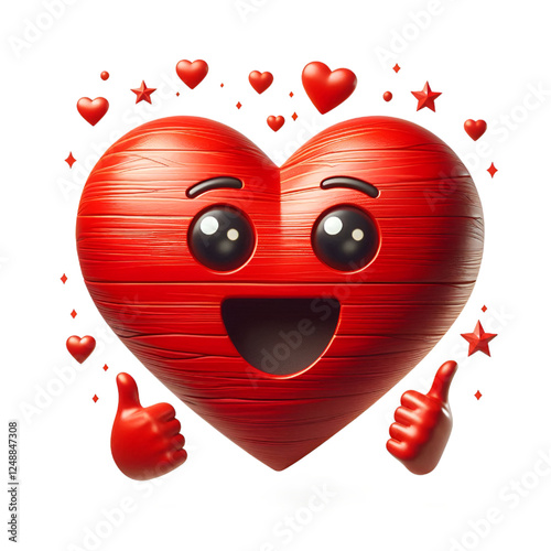 Red heart reaction with wooden texture isolated on white background for Saint John campaign