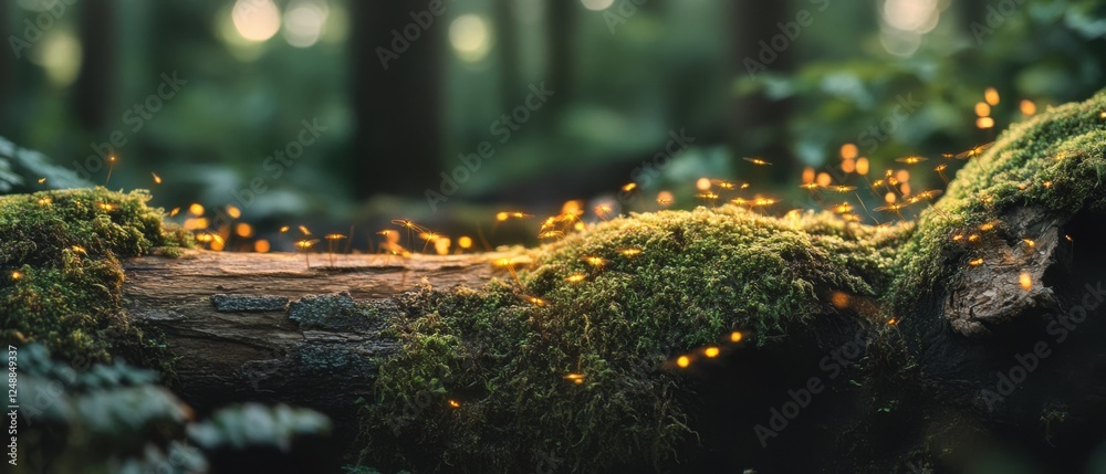custom made wallpaper toronto digitalMoss-covered log in a forest emits a magical glow, as fireflies create a fairy tale scene.