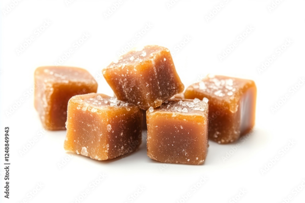 Caramel candy cubes on solid white background. Neural network AI generated Caramel candy cubes on solid white background. Neural network AI generated