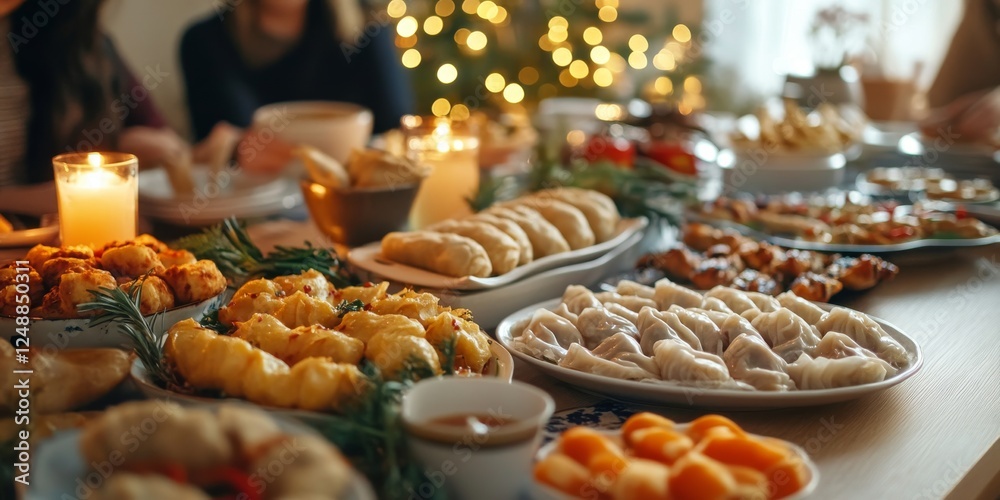 Naklejka premium Celebrating chinese new year with festive feast