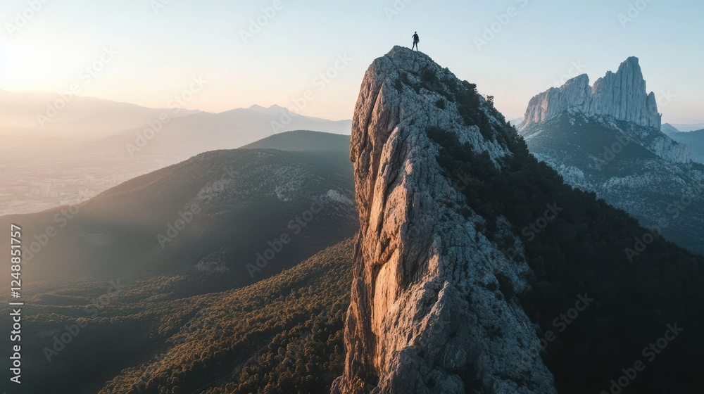 Obraz premium Faceless alpinist climbing up on cliff in Spain
