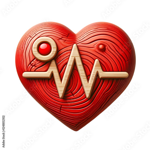 Red heart reaction with wooden texture isolated on white background for Saint John campaign