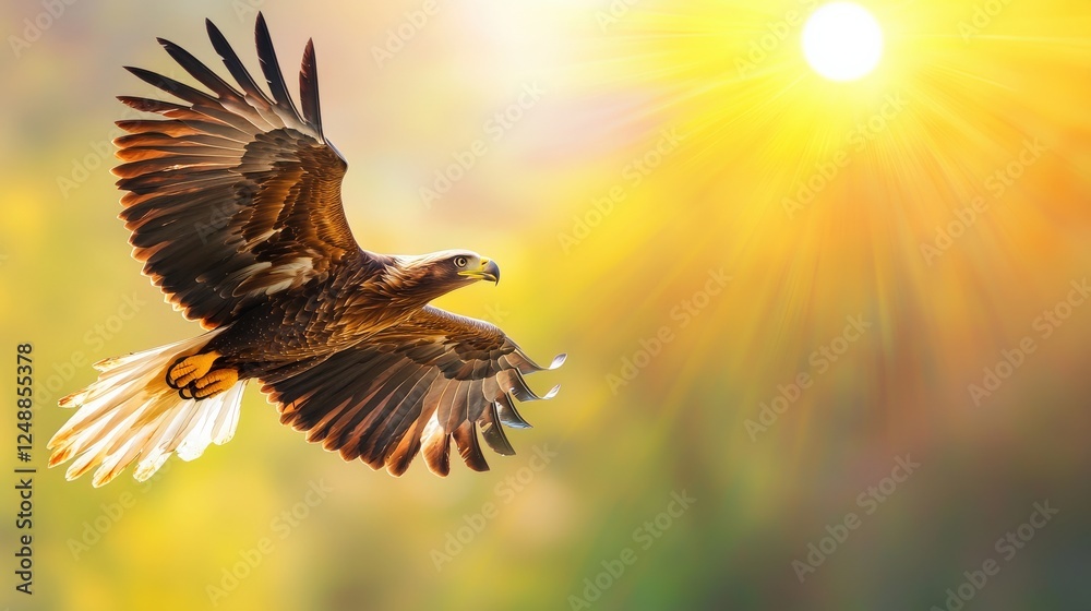 Obraz premium Bald eagle diving toward a glowing orb in a surreal composition