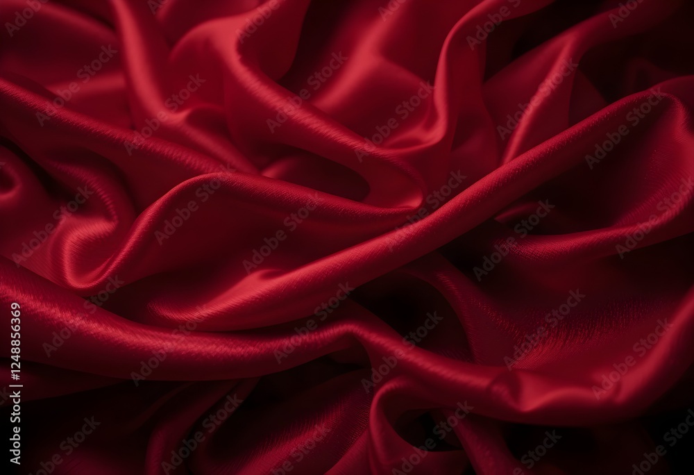 Obraz premium Luxurious Flowing Red Silk Fabric with Deep Folds and Soft Shadows AI Generated