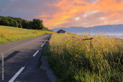 Sunset at Trondheim fjord photo