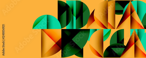 Abstract geometric pattern with intersecting circles and triangles in gradients. The high-contrast composition creates depth and a dynamic, modern aesthetic