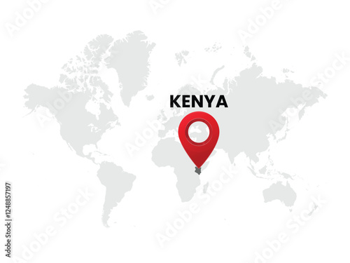 World map with country  Kenya on White Background. Kenya Highlighted with Location Symbol. Vector Illustration of Map and Pin Location of Kenya Country.