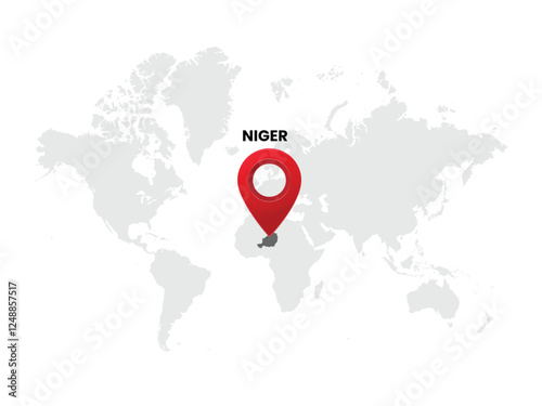 World map with country  Niger on White Background. Niger Highlighted with Location Symbol. Vector Illustration of Map and Pin Location of Niger Country.