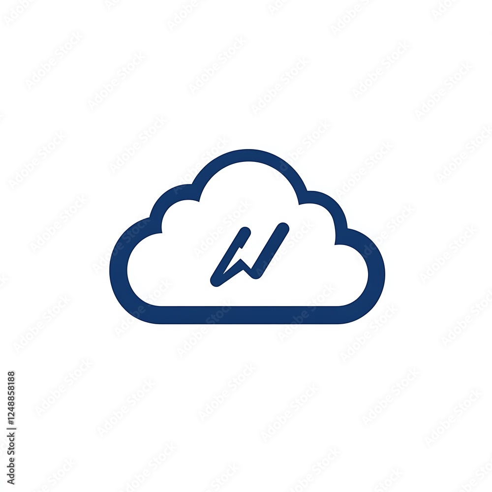 Blue Line Cloud with Lightning Symbol Isolated on White Background Concept