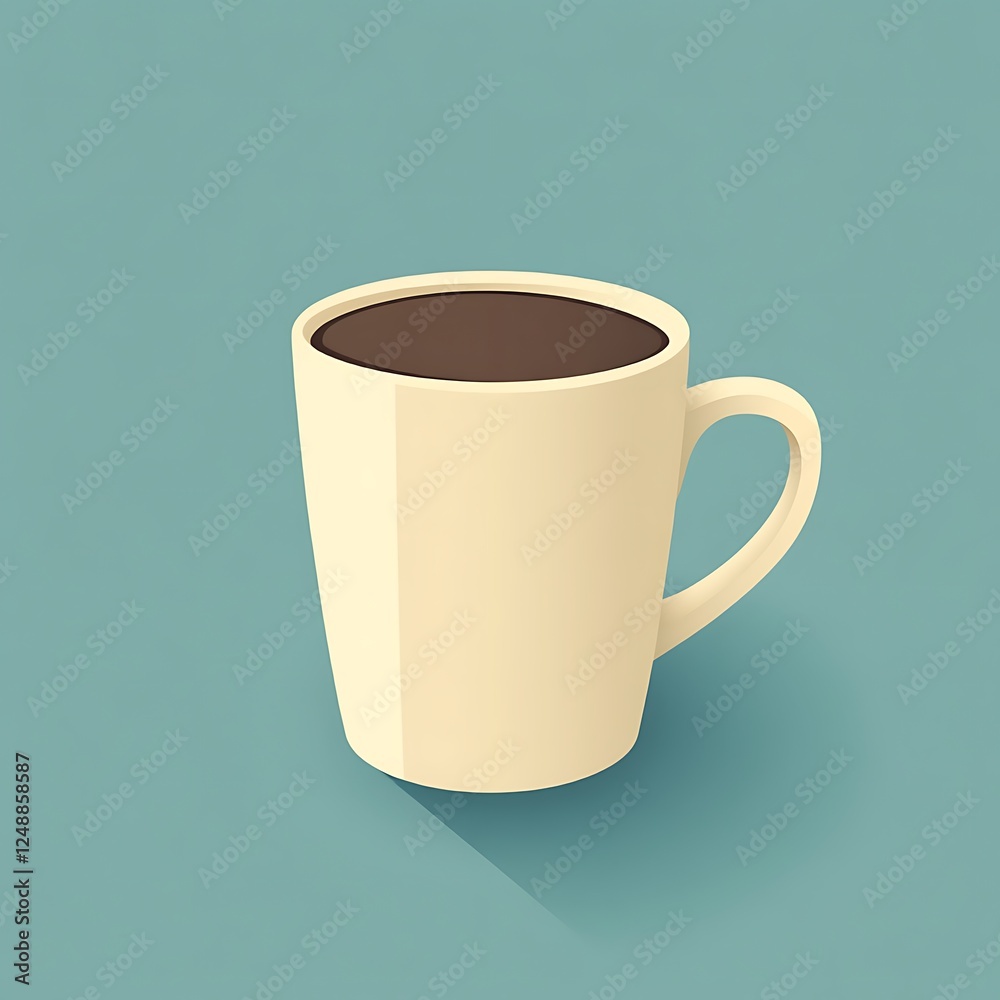 A simple illustration of a white coffee mug with a dark beverage on a blue background A simple illustration of a white coffee mug with a dark beverage on a blue background