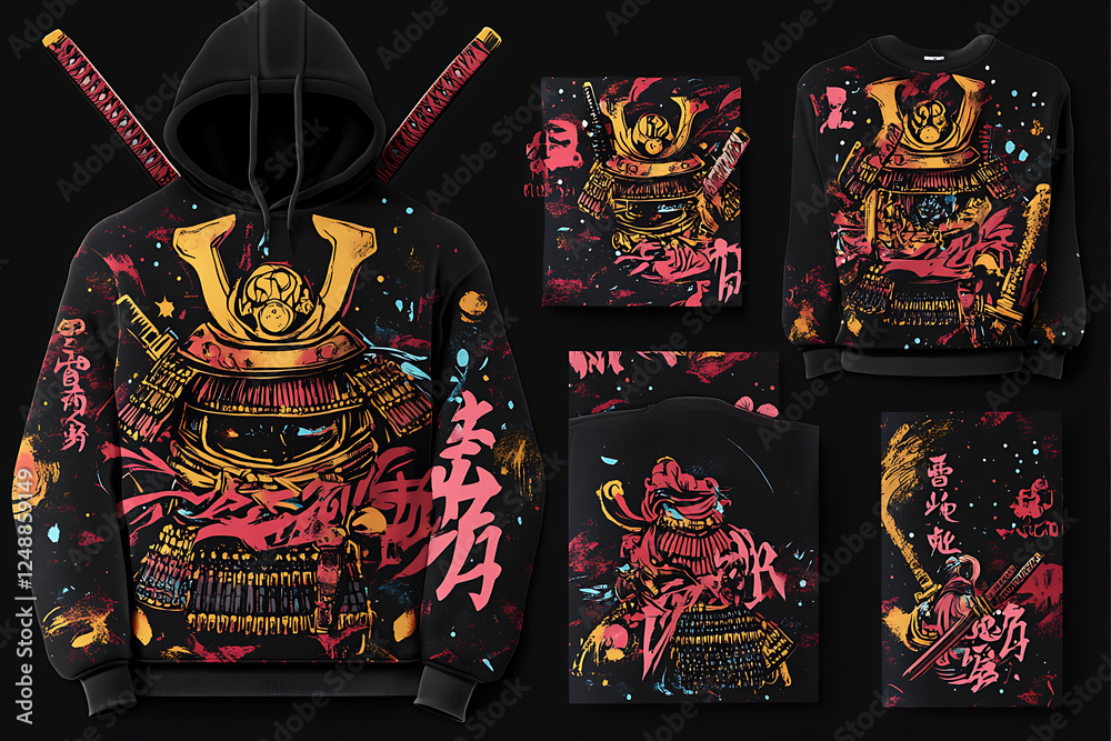 Obraz premium An exclusive fusion design blending traditional Japanese samurai aesthetics with futuristic, cosmic elements